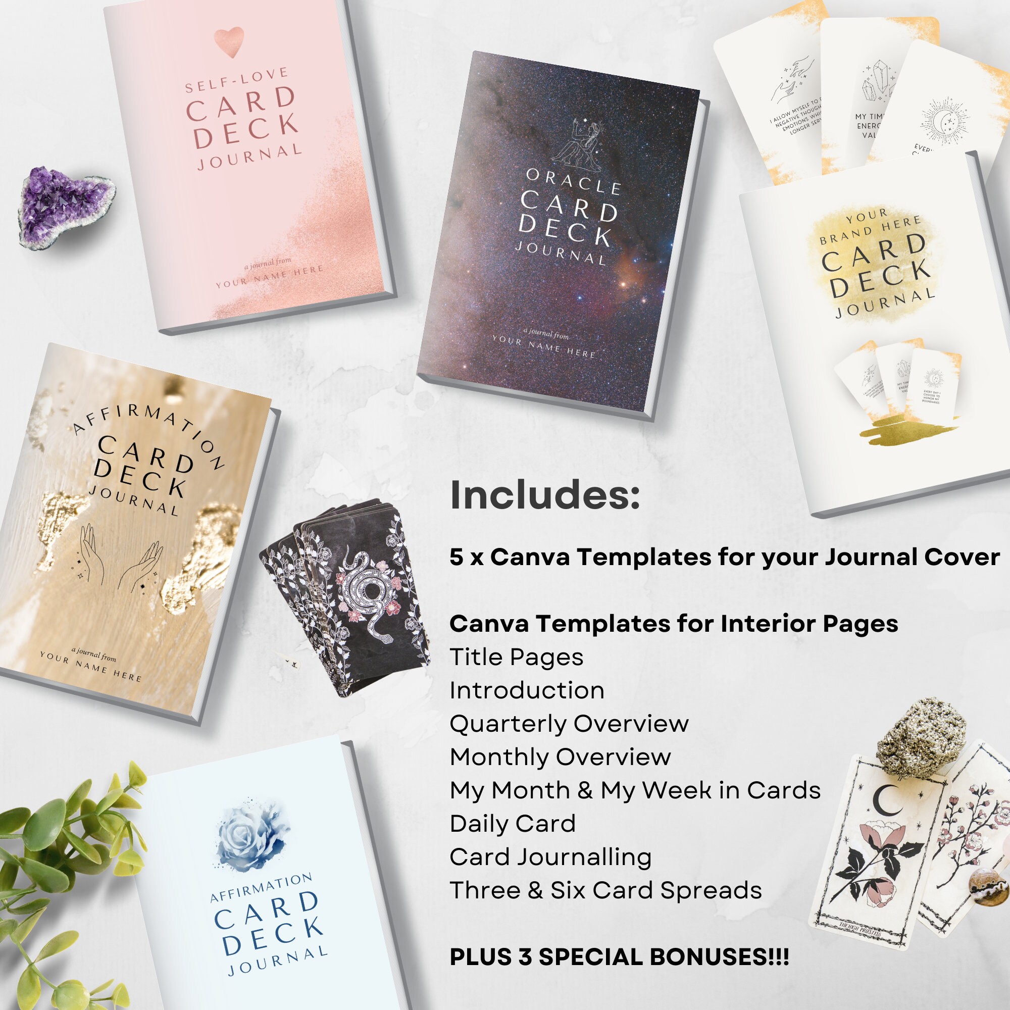 Affirmation Card Deck Journal Canva KDP Template Interior and 5 Covers ...