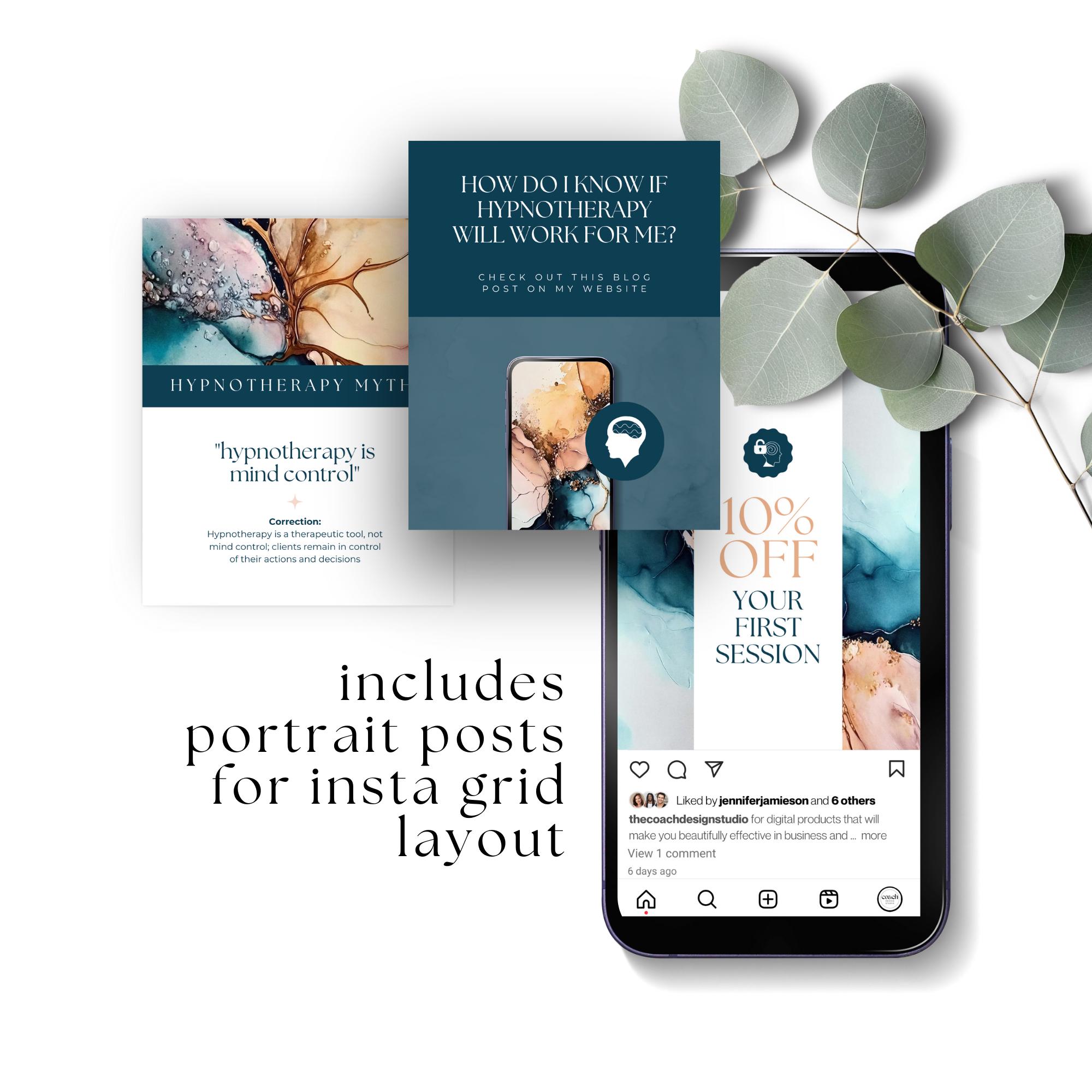 Hypnotherapist Instagram Bundle, Canva Templates, Posts Stories Reels ...