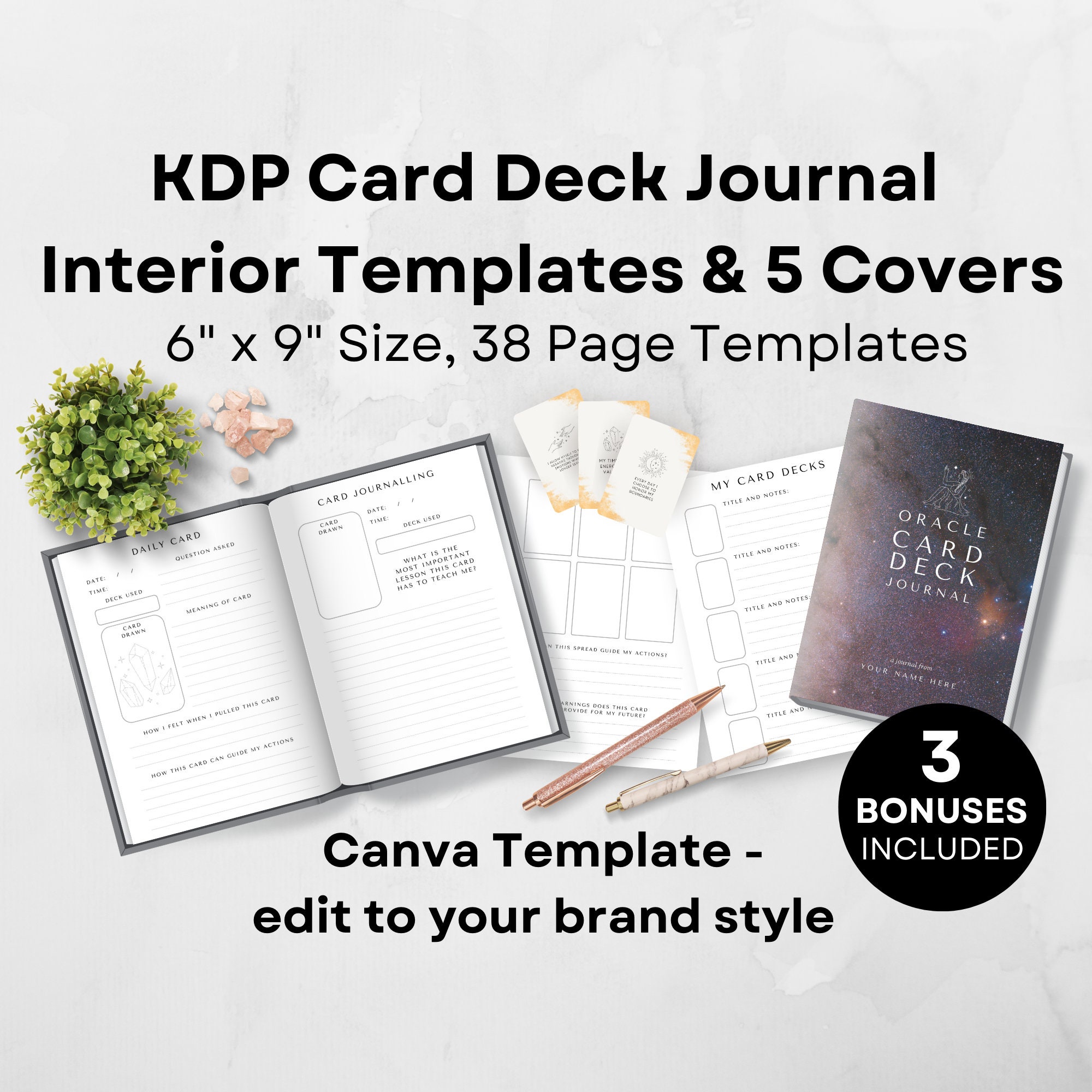 Affirmation Card Deck Journal Canva KDP Template Interior and 5 Covers ...