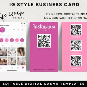 Coach Business Card IG style Canva template, Biz Card to match socials, Insta eye catching Printable Card, Hot Pink branding Entrepreneur