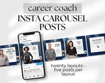 Mallar för karriärcoach Instagram Karriärcoachning Karuseller IG-flöde Canva-mallar Engagemangsverktyg Redigerbar Karriärutveckling för chefer
