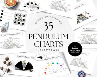 Modèle Canva graphique pendule, outils d'hypnothérapie, coach spirituel radiesthésie imprimable, inconscient divination élégant marbre noir MB