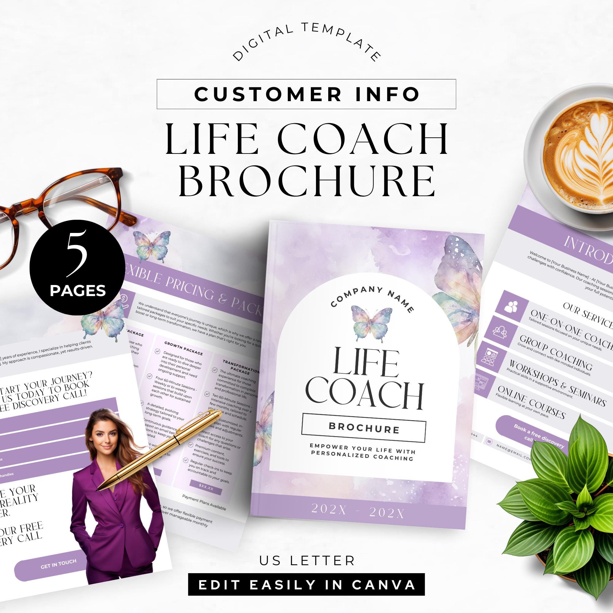Client Brochure for Life Coach Canva Template Promo Packet for New Customers Coaching Business Editable US Letter Instant Digital Download