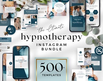 Hypnotherapist Instagram Bundle, Canva Templates, Posts Stories Reels Highlights Puzzle Grid Link in Bio, Hypnotherapy Branding, Teal TE