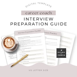 Interview Preparation Guide Career Coach Handout Canva template Professional Growth Tools Career Change Job Advancement Printable Editable