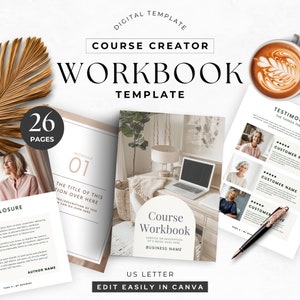 Course Workbook Template Canva Template Online Learning Workbook Page Layout Digital Download US Letter Editable Beige Neutral Aesthetic