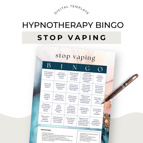 hypnotherapy for vaping near me Hypnotherapist Stop Vaping Client Freebie Hypnotherapy Sales Funnel Lead  Magnet Bingo Card Challenge Canva Template Hypnosis Practice
