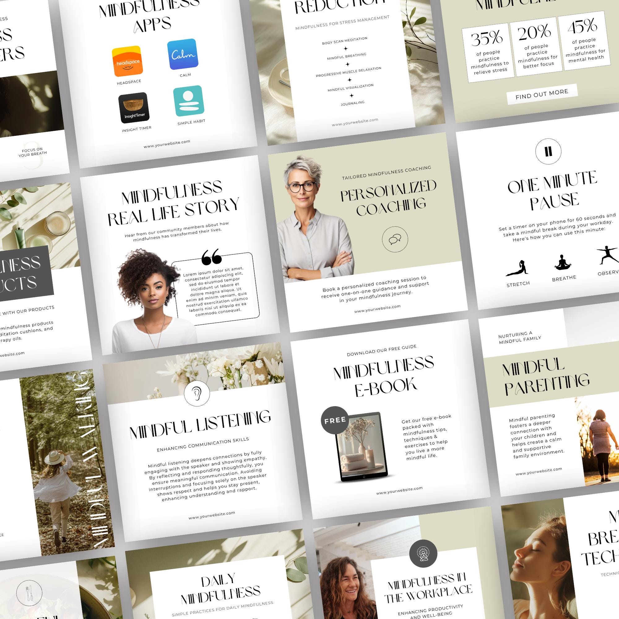 Mindfulness Coach Social Media Canva Template Meditation Instagram ...