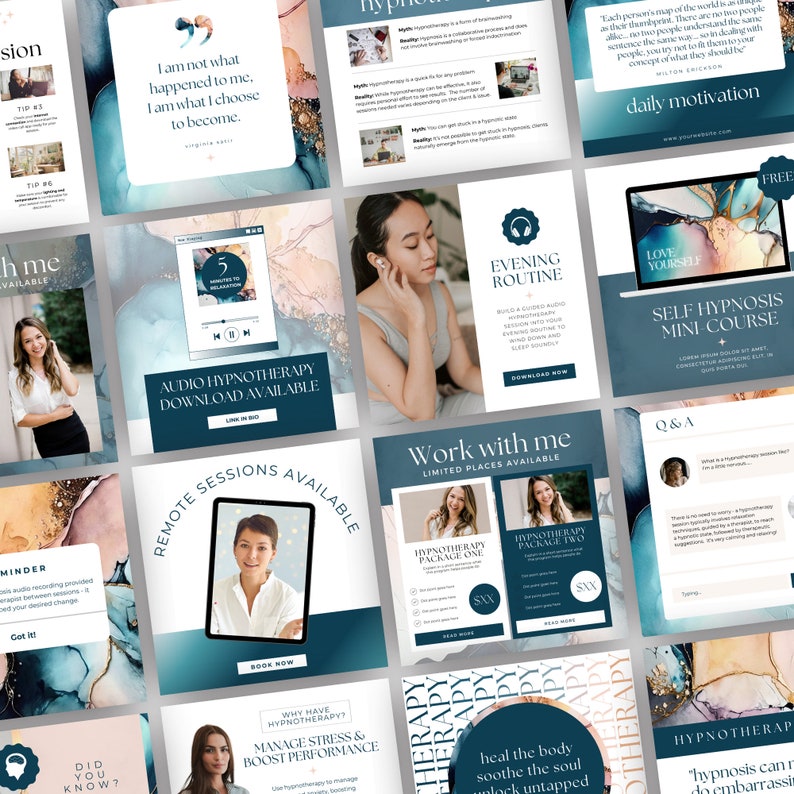 Hypnotherapy Insta Posts Canva Template, Hypnotherapist Instagram IG ...