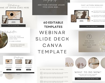 Webinar Template & Slide Deck Template Canva, Course Presentation Template, Masterclass and Workshop Template Bundle, Neutral Minimal | NU11