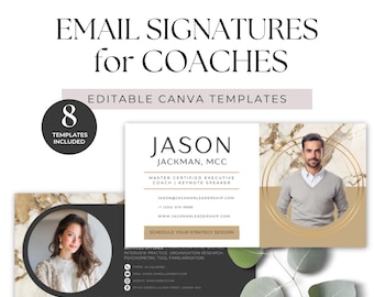 Modelos Canva para Coach: Assinatura de e-mail, Banner, Rodapé para Identidade Visual, Download Digital Editável, Estilo Minimalista.