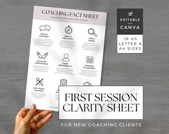 Coach Onboarding New Client Fact Sheet Coaching Welcome Packet First Session Clarity Sheet US Letter A4 Editable Canva Template PDF