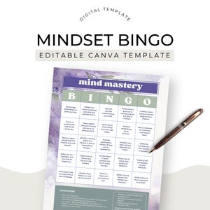 Mindset Coach Freebie Bingo Card Canva Template Lead Magnet Client Welcome Entrepreneur Business Sales Funnel Freebie Editable US Letter