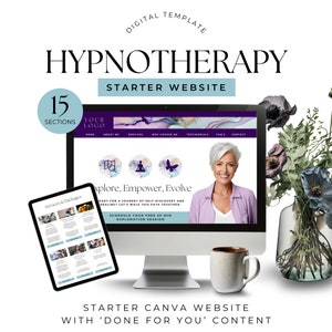 Canva Starter Website Template for Hypnotherapist, Hypnotherapy Landing Page, Hypnosis Web Presence, Done for You content, Free Domain PP