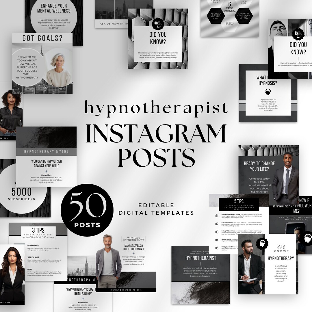 Hypnotherapy Insta Posts Canva Template Hypnotherapist Instagram IG ...