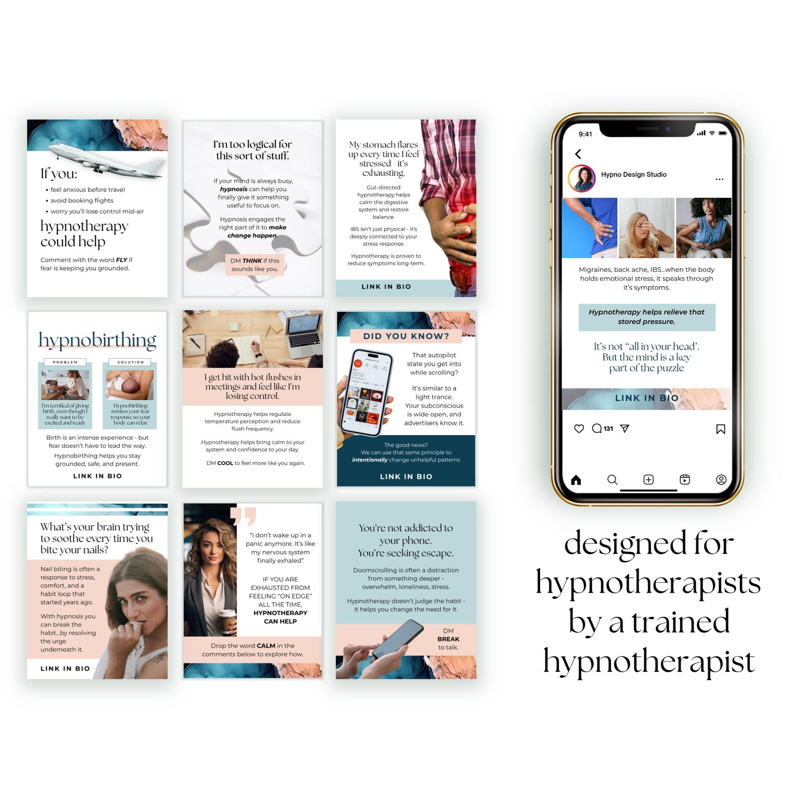 Hypnotherapy Instagram Portrait Posts Bundle Canva Template ...