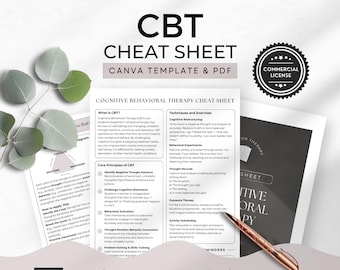 Plantilla de Canva de hoja de referencia de TCC Folleto para el cliente de terapia cognitivo-conductual Hoja de referencia Herramientas para el terapeuta Recurso para la ansiedad Licencia comercial