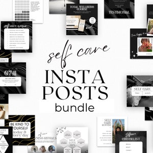 Self Care Insta Posts, Canva Template For Coaches Course Creators Therapists, IG Feed Social Media, Minimal Neutral Black Gold Luxe | EWJB