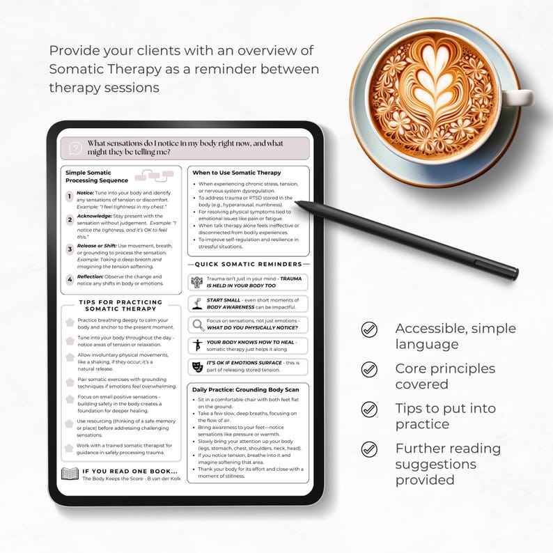 Somatic Therapy Cheat Sheet Canva Template Client Handout Cheatsheet ...