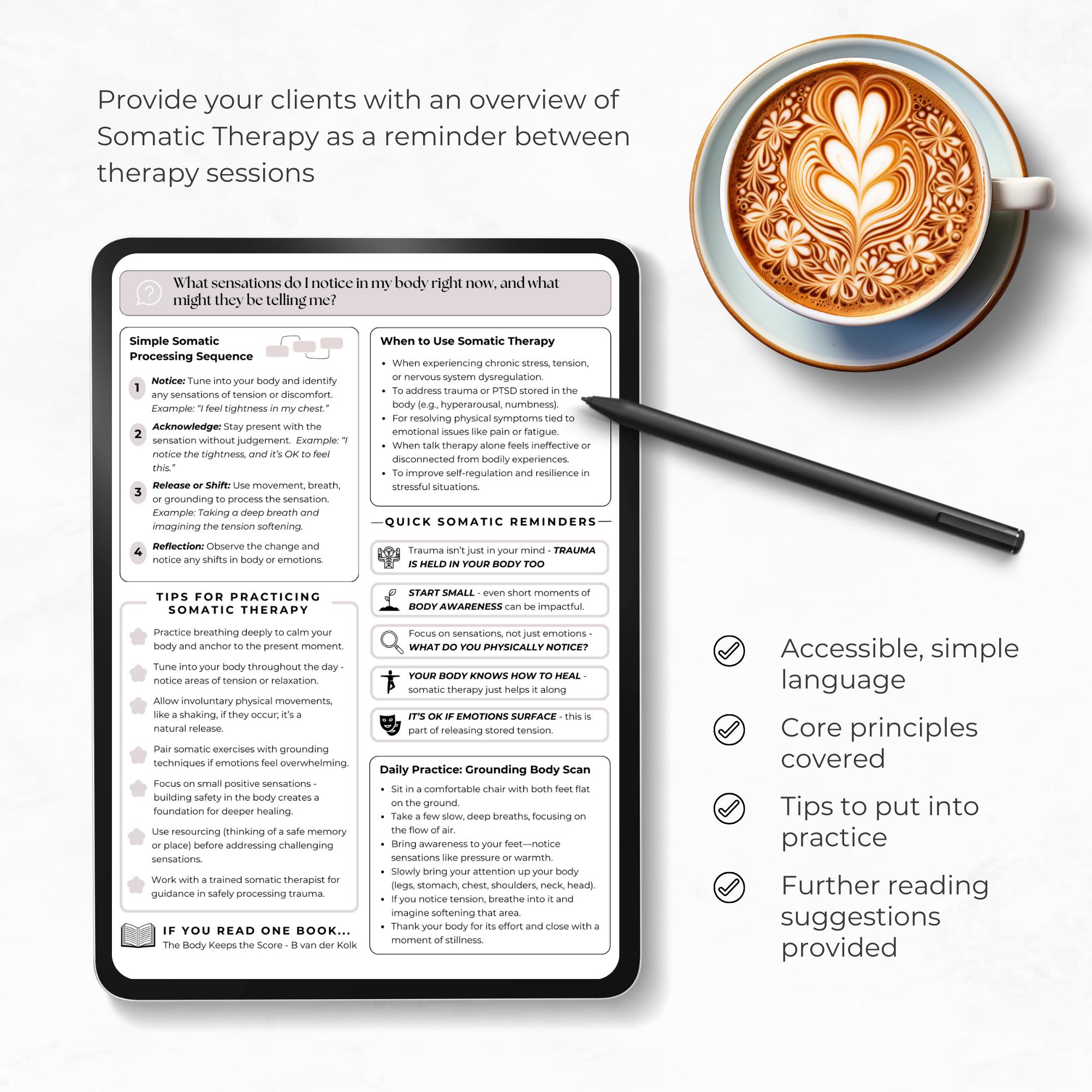 Somatic Tools.pdf Somatic Therapy Cheat Sheet Canva Template Client Handout Cheatsheet ...