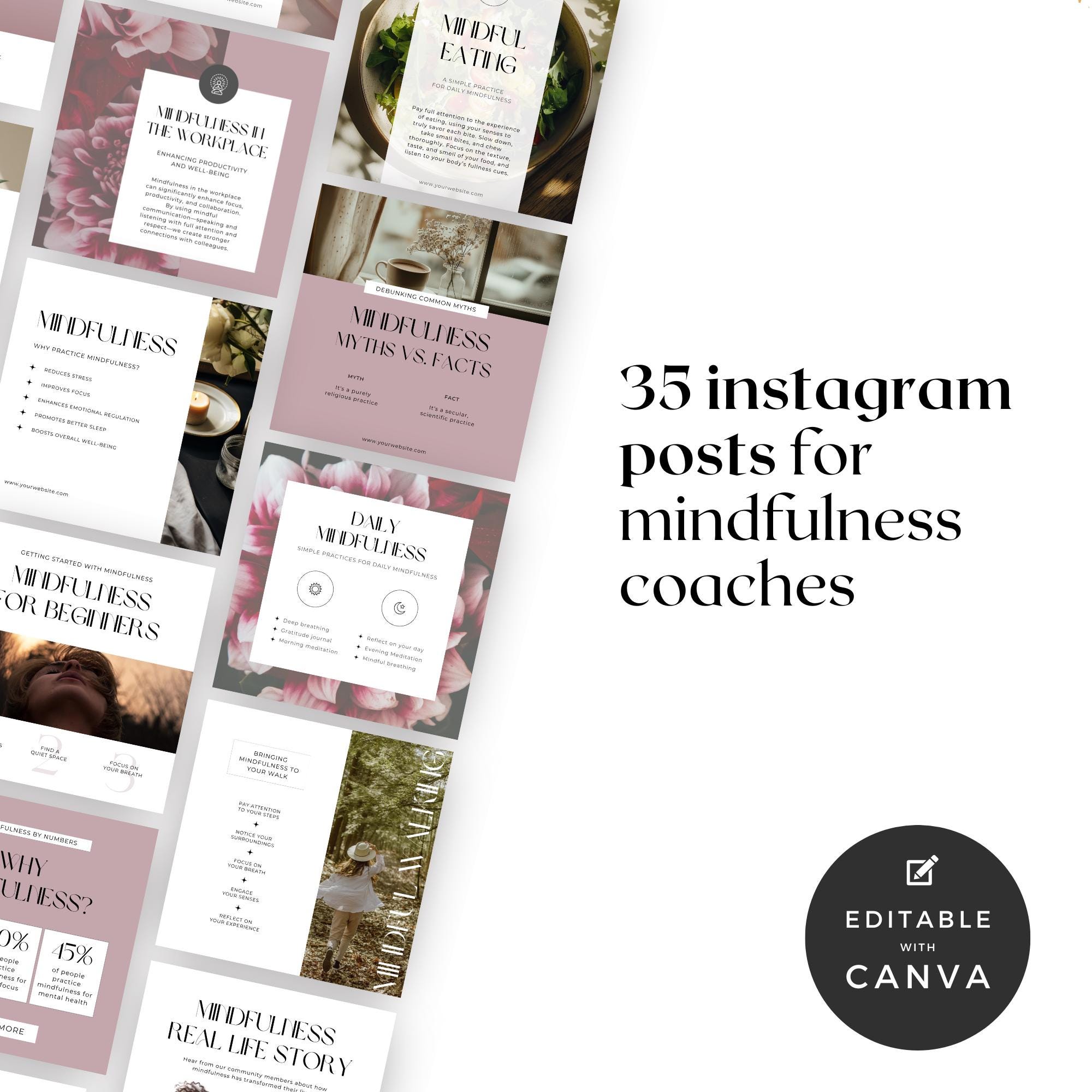 Holistic Coach Social Media Canva Template Mindfulness Instagram Posts ...