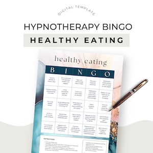 Hypnotherapist Healthy Eating Client Freebie Hypnotherapy Weight Reduction Sales Funnel Lead Magnet Bingo Card Challenge Canva Template