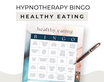 Hypnotherapist Healthy Eating Client Freebie Hypnotherapy Weight Reduction Sales Funnel Lead Magnet Bingo Card Challenge Canva Template