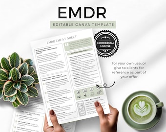 Eye Movement Desensitization and Reprocessing Cheat Sheet Canva Template EMDR Client Handout Cheatsheet Therapist tools resource PTSD