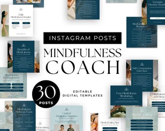 Plantilla de Coach Holístico Canva para Instagram, Coach de Bienestar, Redes Sociales, Publicaciones de Mindfulness en Instagram, Coaching Editable, Feed de Instagram, Mentalidad de Bienestar