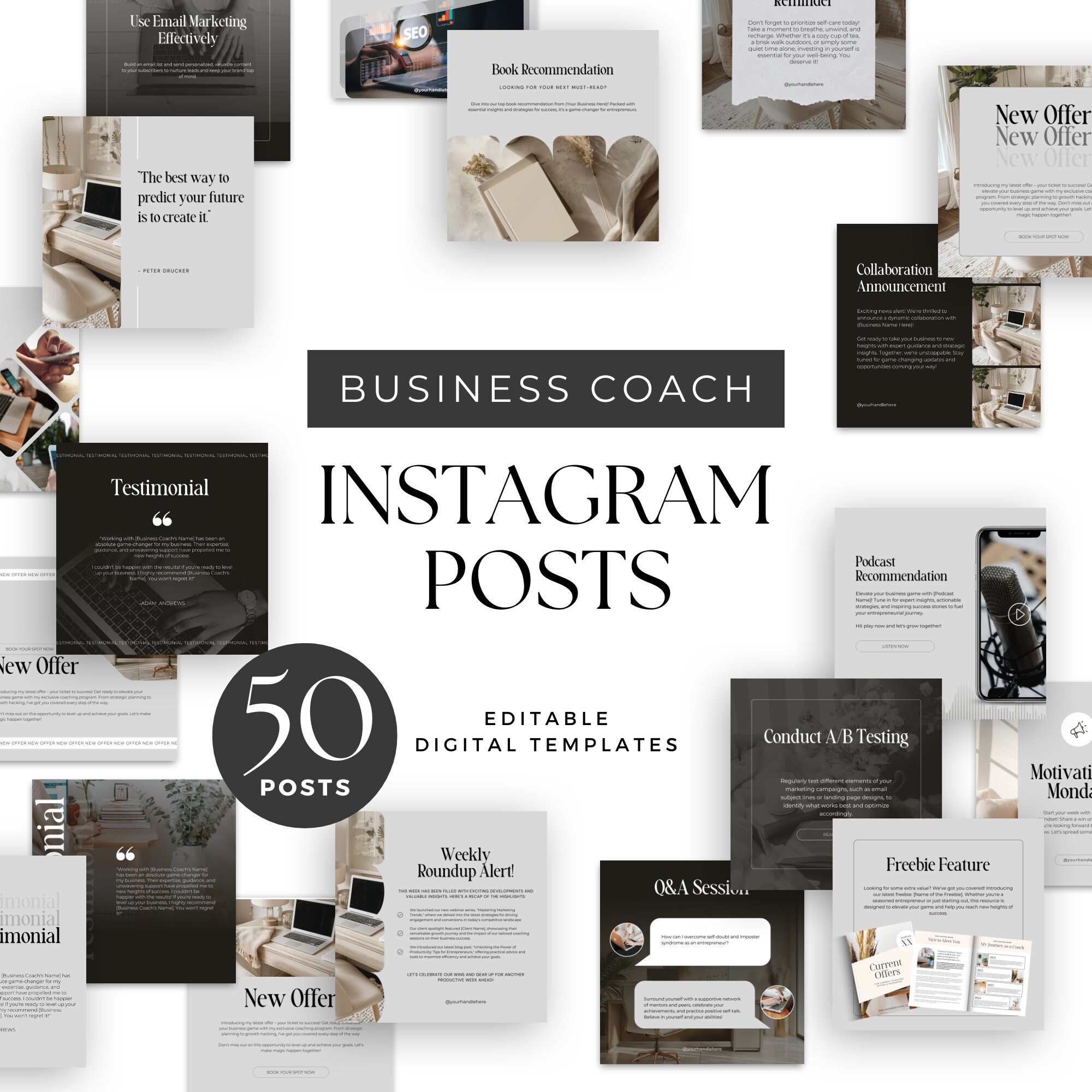 Business Coach Insta Canva Template Social Media Posts Editable Ig ...