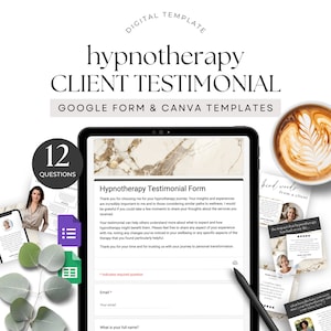Client Testimonial form template Hypnosis, Google Form for Hypnotherapy Feedback Hypnotherapist Social Proof Questions Customer Marketing WM