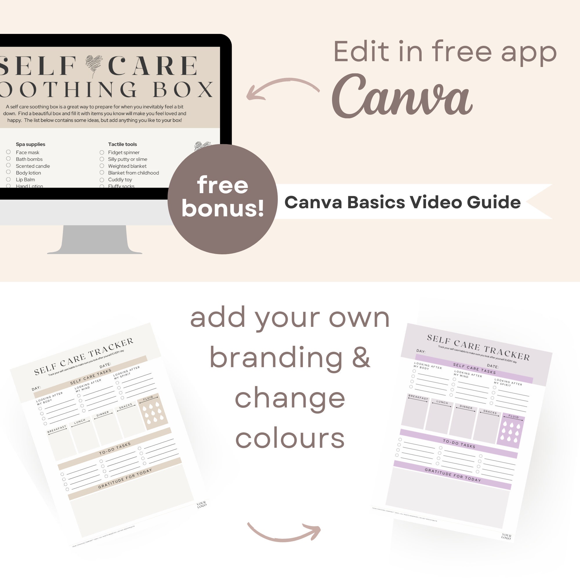 Self Care Coaching Worksheets, Freebie, Lead Magnet, Handout, Canva ...