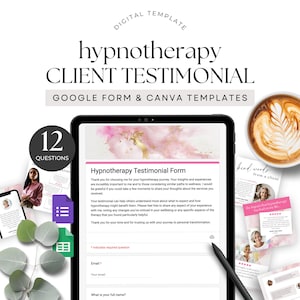 Hypnotherapist Client Testimonial template, Digital Form Google Form for Hypnotherapy Feedback Social Proof Questions Customer Marketing PG