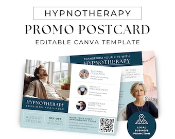 Hypnotherapy Postcard Promo Business Marketing Flyer Editable Printable Card Canva Template Hypnosis Session Mailer Discount Offer