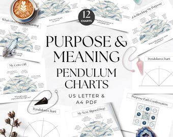 Pendeldiagram för livets syfte, hitta din mening med slagruta, utskrivbart paket, intuition och självutvecklingsverktyg i PDF-format