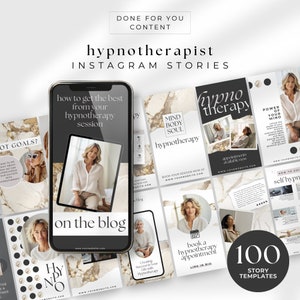 Hypnotherapy Insta Story Bundle, IG Story Engagement Editable Canva template Hypnotherapist Business, Aesthetic Insta feed, Warm Marble WM