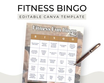 Fitness Coach Lead Magnet Bingo Card Canva Template Wellbeing Freebie Client Welcome Self Care Blogger Download Editable US Letter
