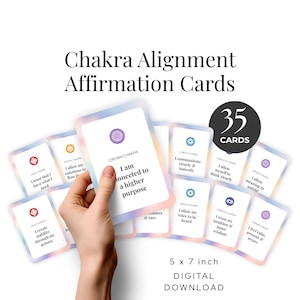 Carte di affermazione per l'allineamento dei chakra, stampabili, per l'equilibrio energetico, download digitale immediato in formato PNG.