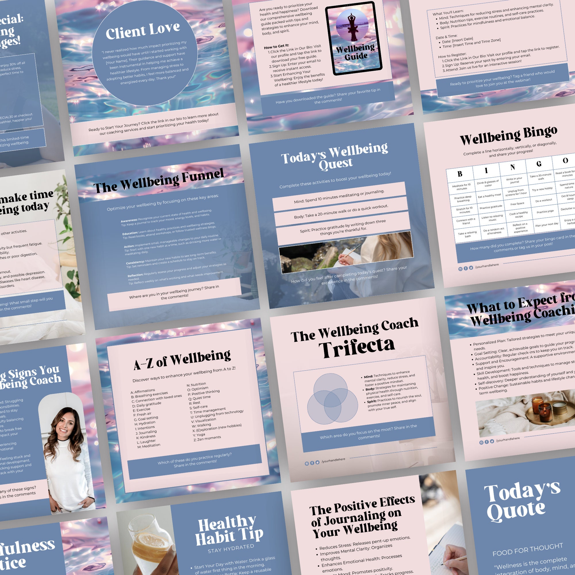 Wellbeing Coach Insta Template Canva Social Media Posts Editable Ig ...