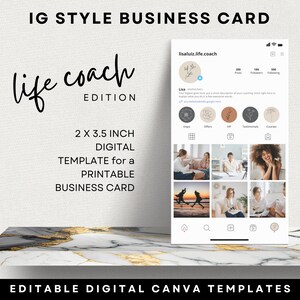 Instagram Style Business Card Canva Template for Life Coaches, Printable IG format Biz Card, Coach Branding and Marketing, Editable DIY