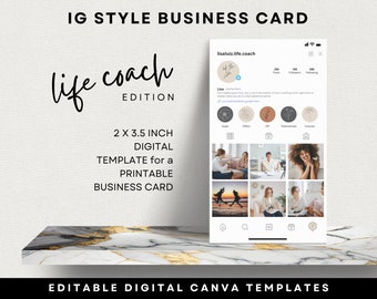 Instagram Style Business Card Canva Template for Life Coaches, Printable IG format Biz Card, Coach Branding and Marketing, Editable DIY
