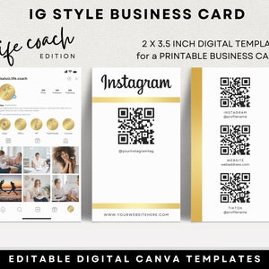 Insta style business card template for Business Coach, Printable IG format Biz Card Edit in Canva Coach Branding consistent with Socials DIY
