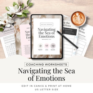 Navigating Emotions Worksheet Canva template, Emotional Regulation, Life Coach Tools & Resources Self Development Editable Printable CW1