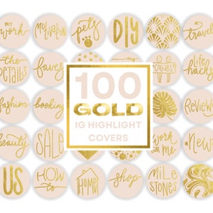 Instagram Highlight Covers in Beige and Gold, Bundle of 100 in Canva template, IG Highlights | BB07