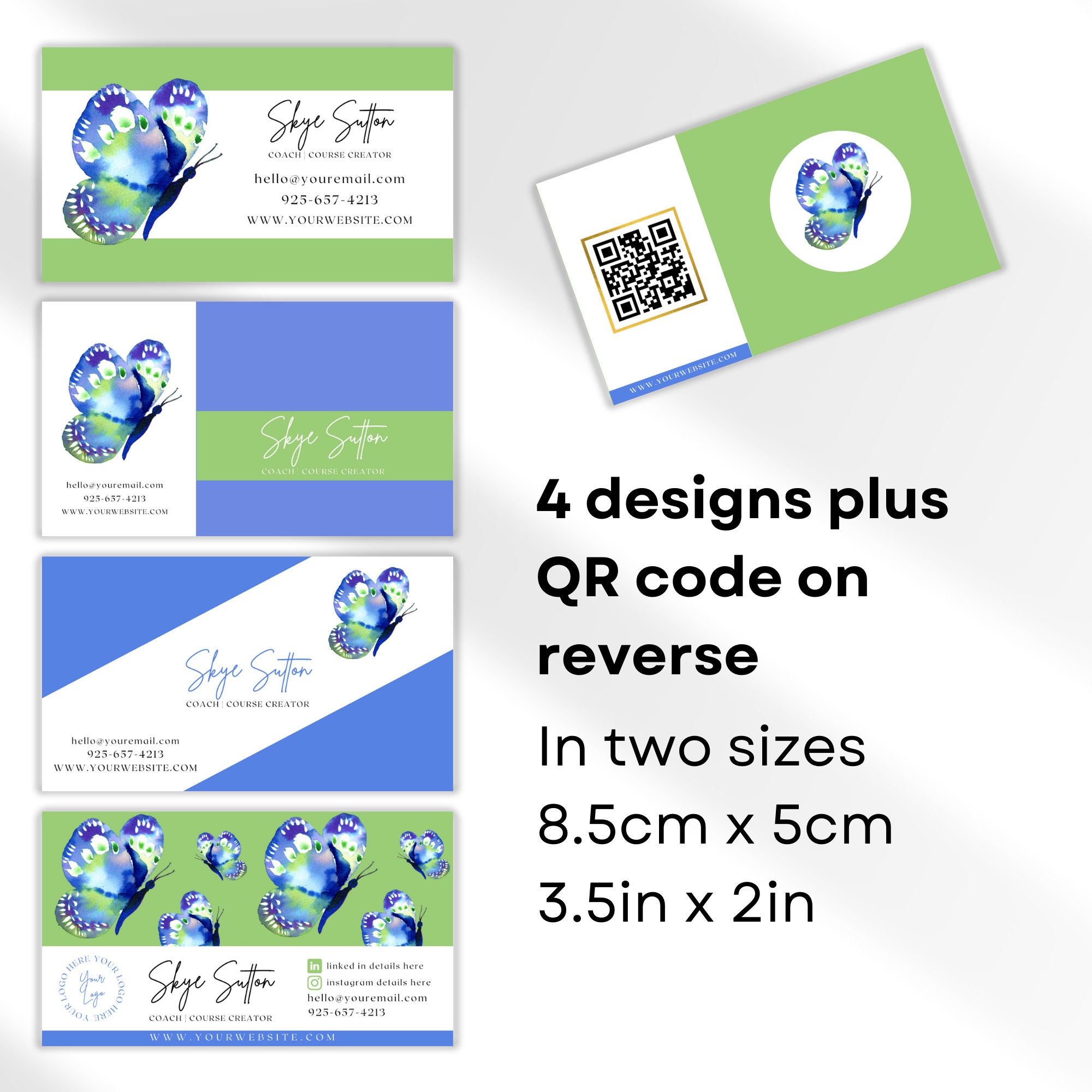 Business Card Template Butterfly, QR Code Business Card, Blue and Green ...