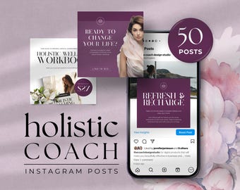 Holistic Coach Instagram Feed Wellbeing Coaching Social Media Branding Mindfulness IG Posts Editable Energetics Insta Bundle Wellness