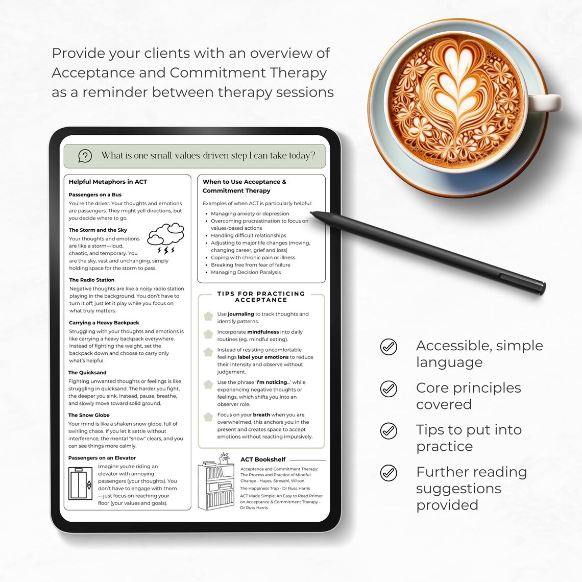 ACT Cheat Sheet Acceptance Commitment Therapy Client Handout Solution ...