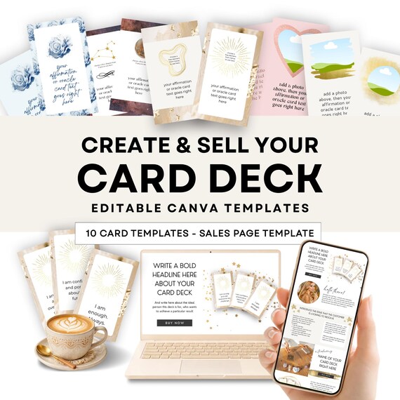Card Deck Creator, Canva Template Card Deck, Editable Card Deck blanks with Printing Template, Matching Canva Sales Page Template