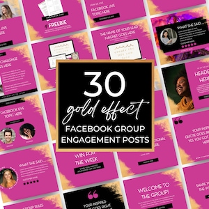 Facebook Group Engagement Posts, Membership Engagement Posts, Instant Download, Hot Pink and Gold, Canva Templates, DIGITAL product | FB01