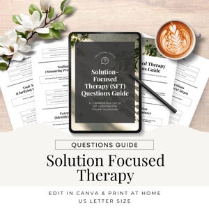 Solutions Focused Therapy Questions Guide, Strengths Based Therapy Tools, Editable Canva Template, US Letter Format, For Therapy Students